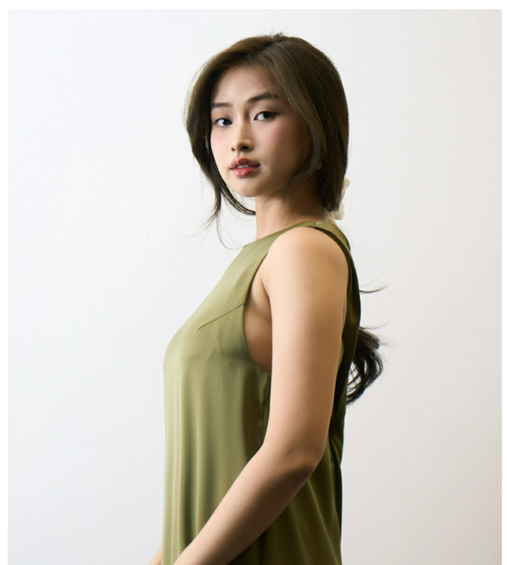  Đầm Suông Nữ Chéo Dây Polyester Cổ Tròn Trơn Form Midi - 10F23DREW004